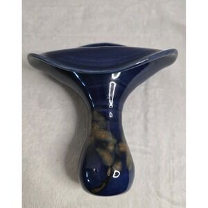 Mid-Century 7 " Blue With Brown Speckled Handmade Ceramic Wall Vase